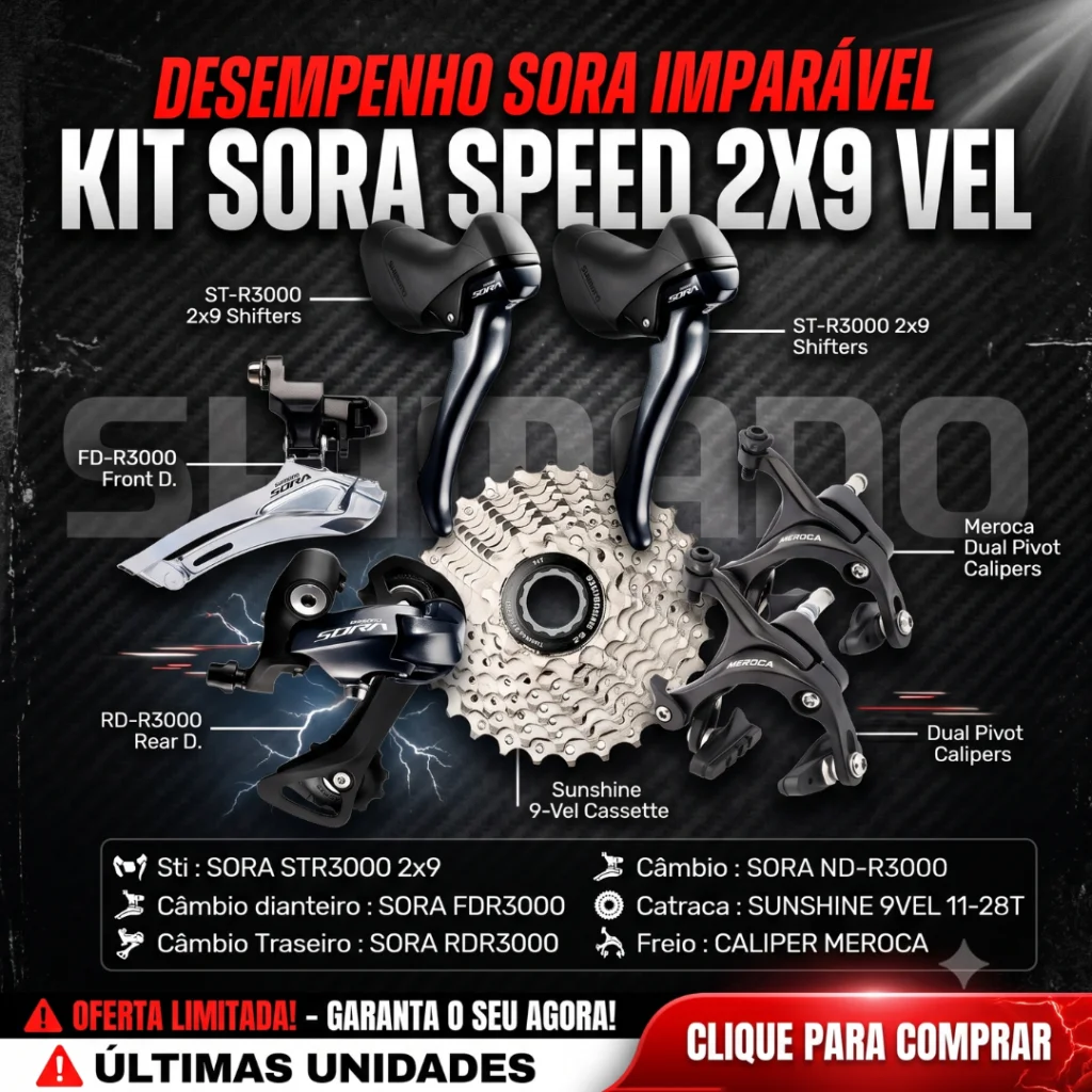 KIT TRANSMISSAO SHIMANO SORA 2*9 VELOCIDADES